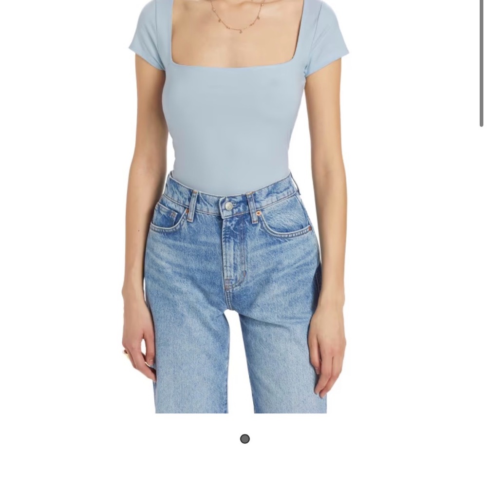 Reformation Light Blue Square Neck Knit Top NWT